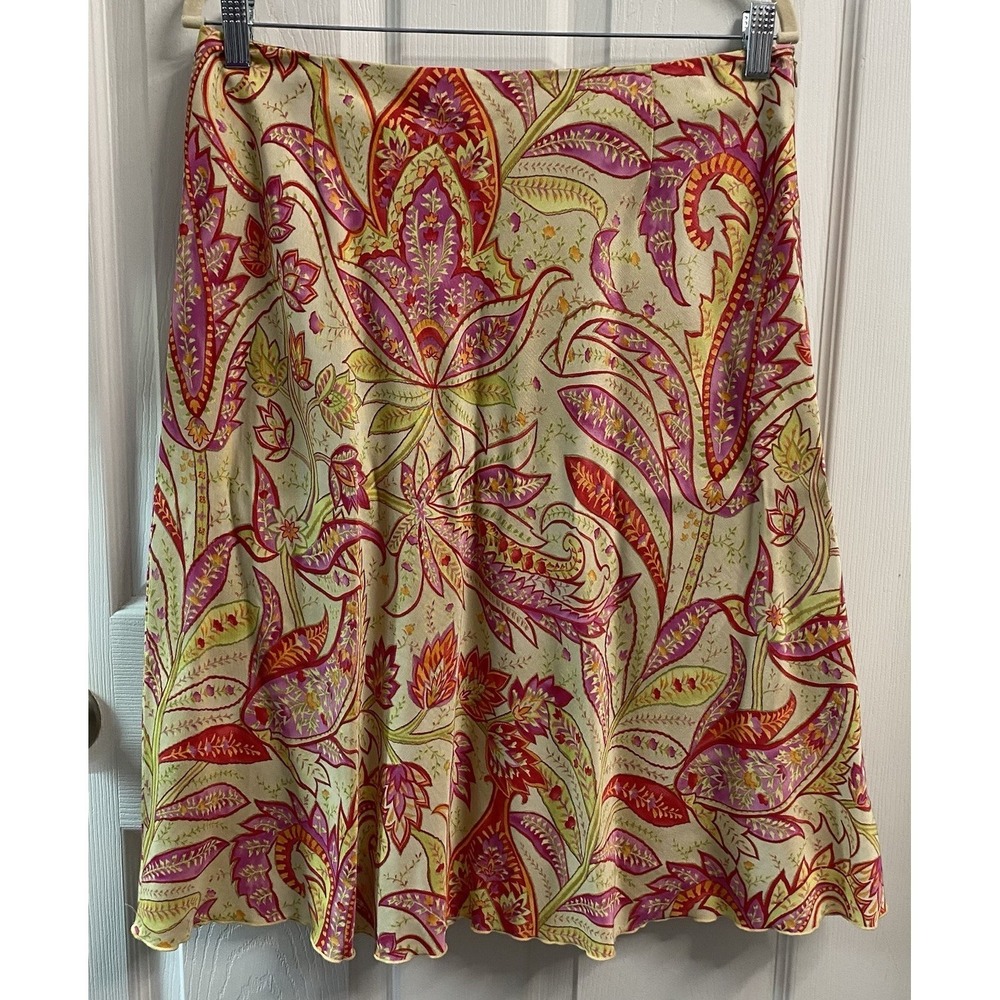Talbots Womens Floral A-Line Skirt Lightweight Pink/Yellow Colorful Sz. 12 EUC